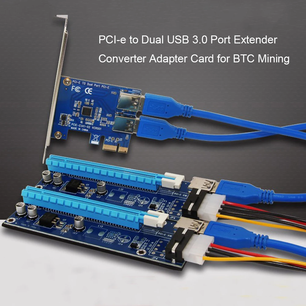 PCI Express PCI-e a doble puerto USB 3,0 extensor adaptador tarjeta añadir en tarjetas para minero de minería BTC nueva Promoción