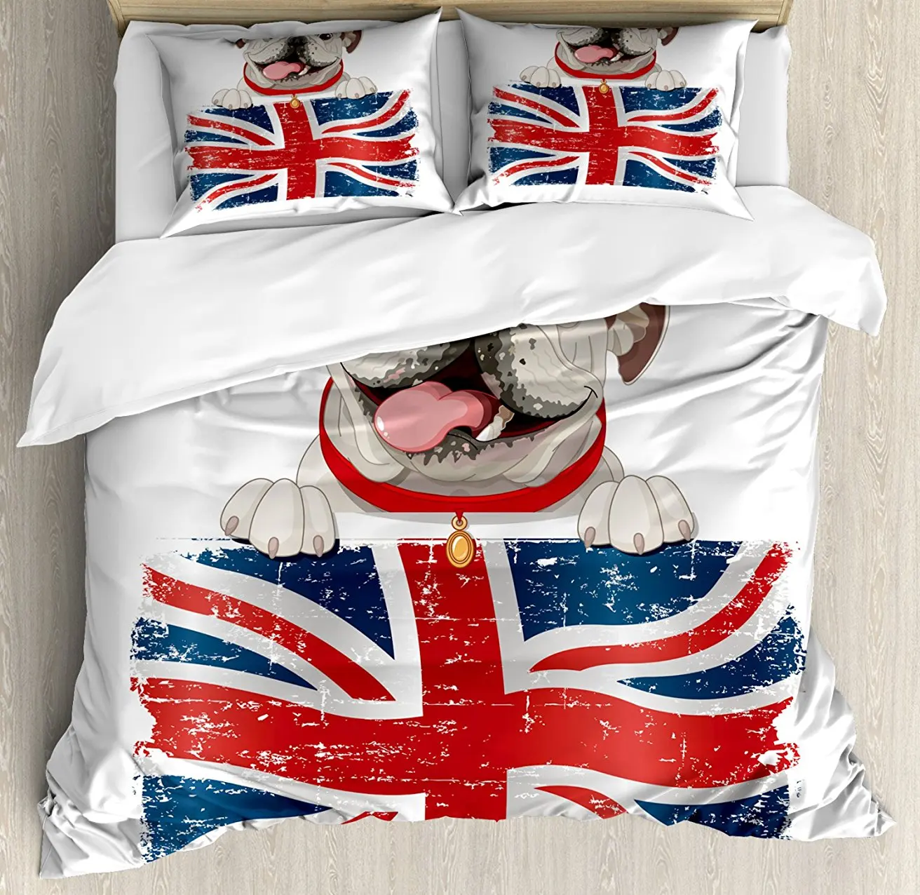 English Bulldog Duvet Cover Set Happy Pet Bulldog Holding A Union