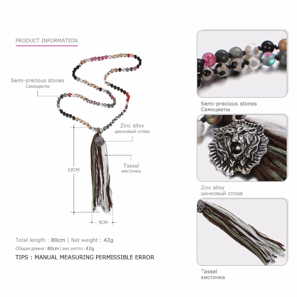 eManco Ethnic Style Charms Long Tassel Necklace & Pendants for Women Multicolor Semi-Precious Stones Fashion Jewelry