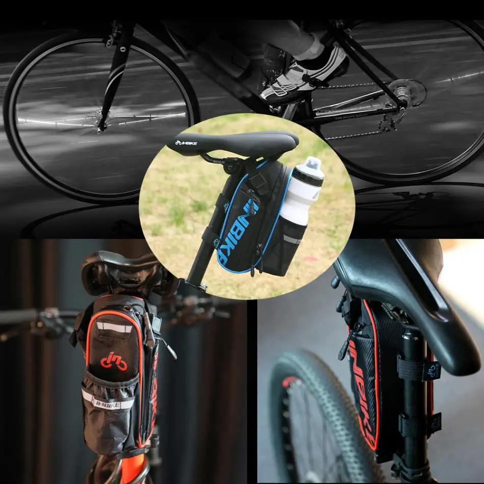 Cheap INBIKE Bike Bag Bicycle Saddle Tail Rear Seat Waterproof Storage Bags Bicycle Seat Pack Bike Repair Kit With Water Bottle Bag 4