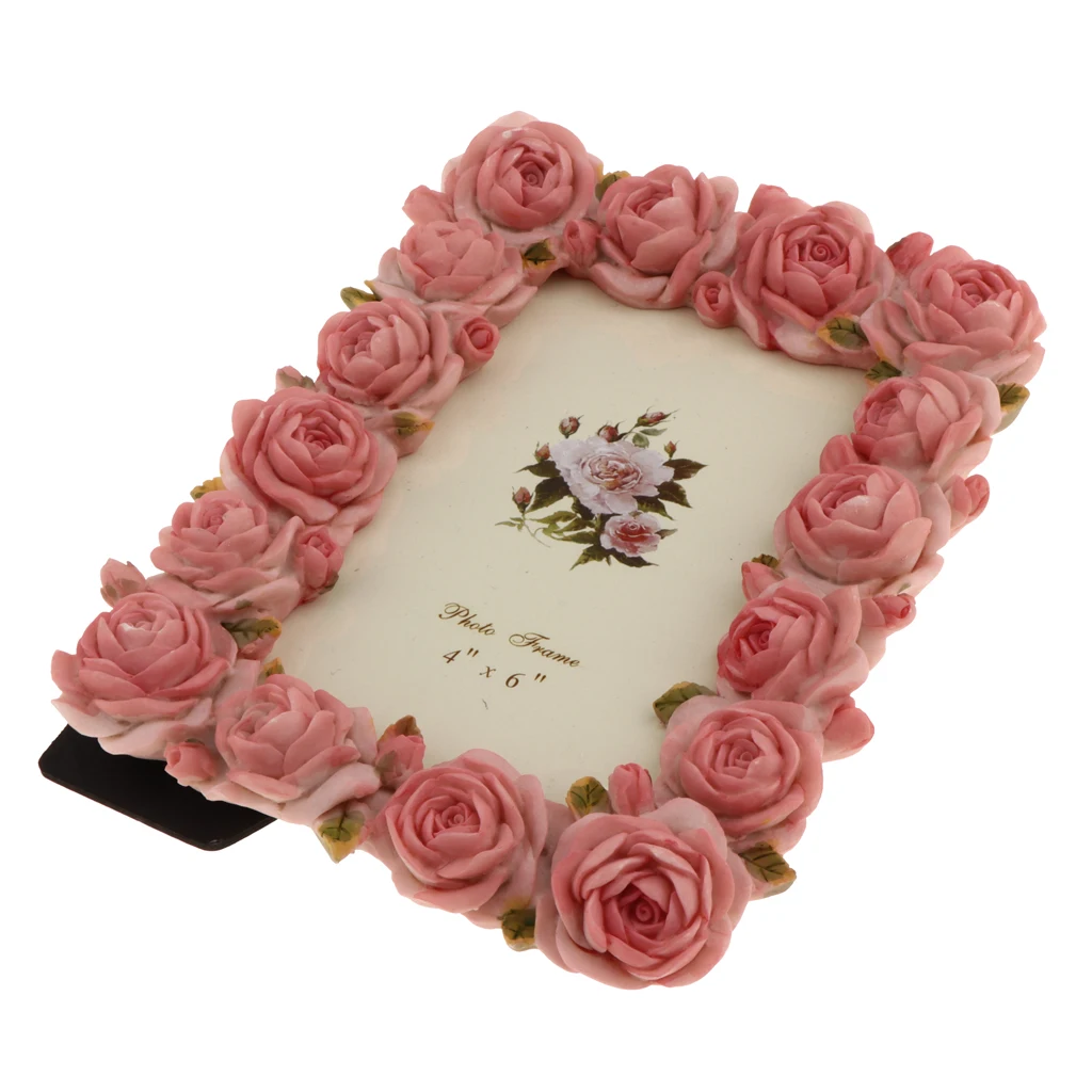 Retro Resin Rose Flower Home Decor Photo Frame Picture Frame Pink 4'' X 6''