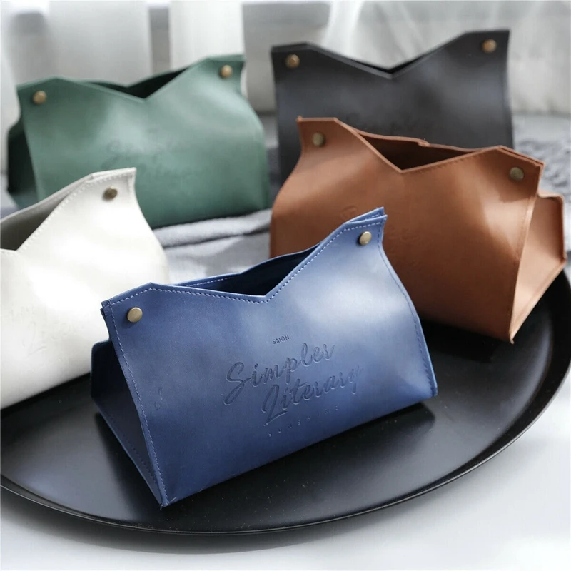 

PC Leather Tissue Box Holder Cover Napkin Case Table Car Room Office Elegant Vintage Holder New