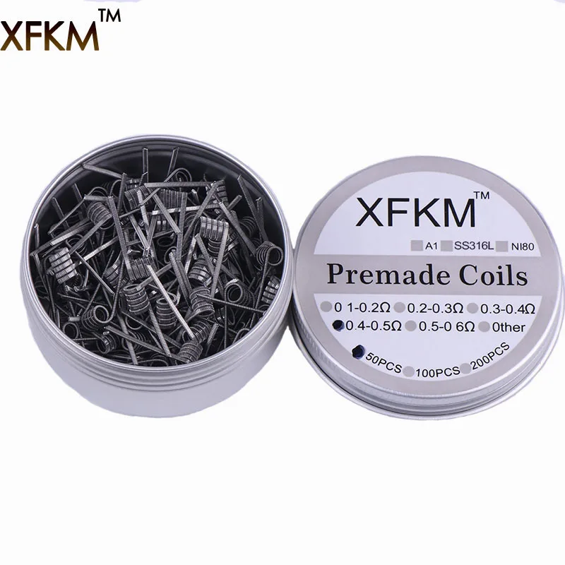Xfkm bobinas de clapton torcidas, 50/100 peças, bobinas pré-montadas de alienígena, mistura torcida, quad tigre, resistência de aquecimento, bobina rda