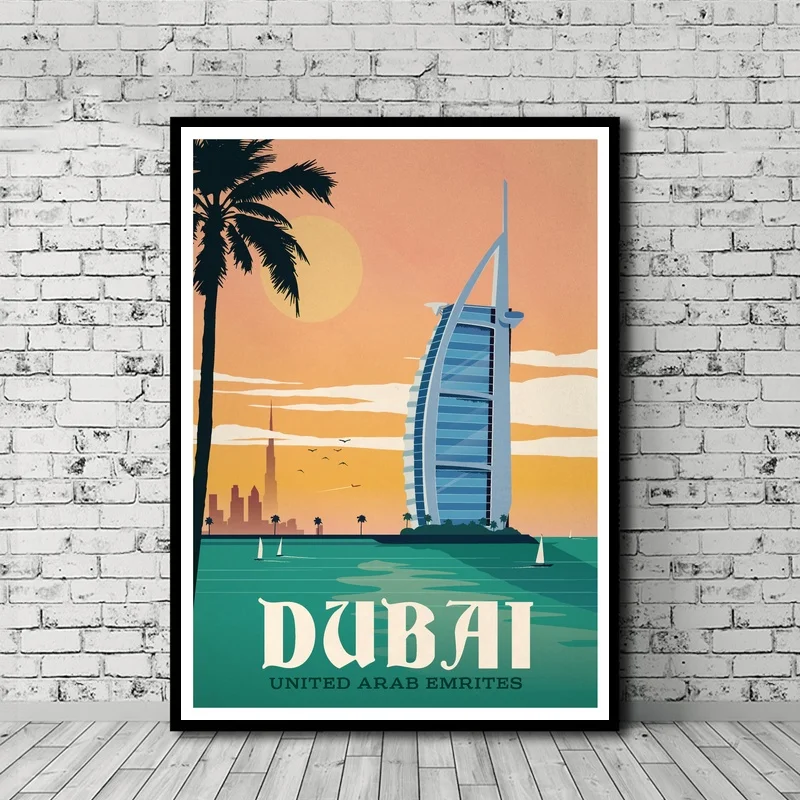

Vintage Home Decor Posters Dubai Building City Landscape Canvas Print Wall Art Picture Bedroom Decoration Painting No Framed