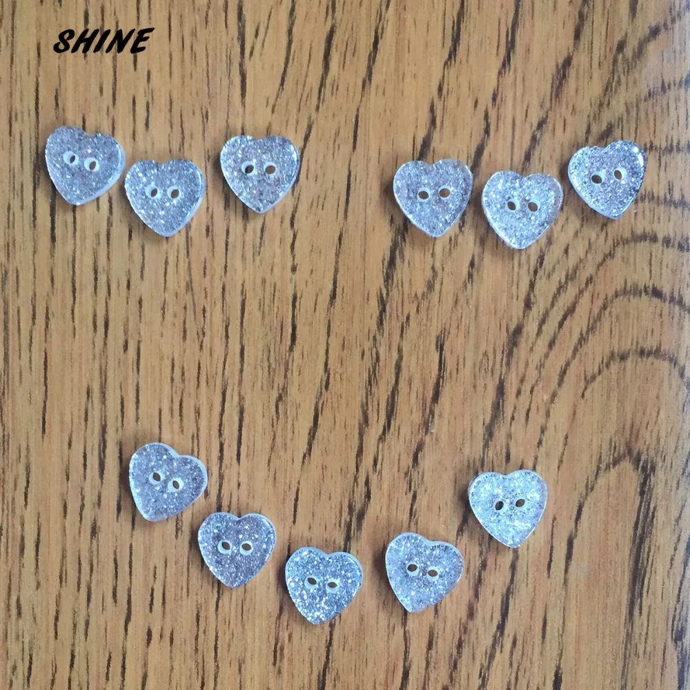 

SHINE Resin Sewing Buttons Scrapbooking Heart Silver powder Pearl Two Holes 11.5mm 50PCs Costura Botones decorate bottoni botoes