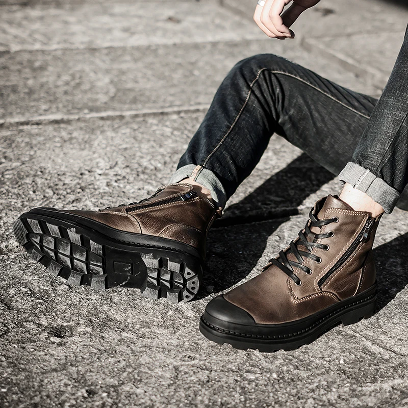 REETENE/мужские ботинки из натуральной кожи мужские ботинки из высококачественной кожи г. Зимние плюшевые ботильоны на молнии мужские зимние ботинки на меху, размеры 38-47