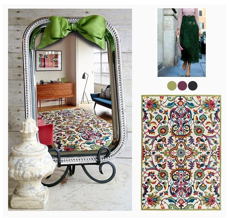 Главная Nordic зеленый персидский модные Национальный Ветер коврики гостиная детская спальня прикроватный коврик для кухни, ванной коврик