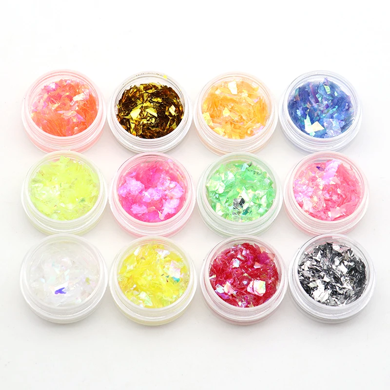 

12 Boxes Irregular Nail Spangles Acrylic Broken Glass Sparkly Nail Sequins Glitter Powder Flakes For Nail Art Tips Decoration