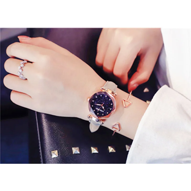 

Simple Style Ladies Quartz Watch New Fashion Starry Dial Matte Belt Ladies Watch Multi-color Optional