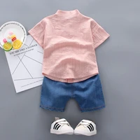 Nouvel été offre spéciale enfant en bas âge enfants bébé garçons chemise dessin animé hauts Denim Shorts pantalons tenues ensemble bébé vêtements 4