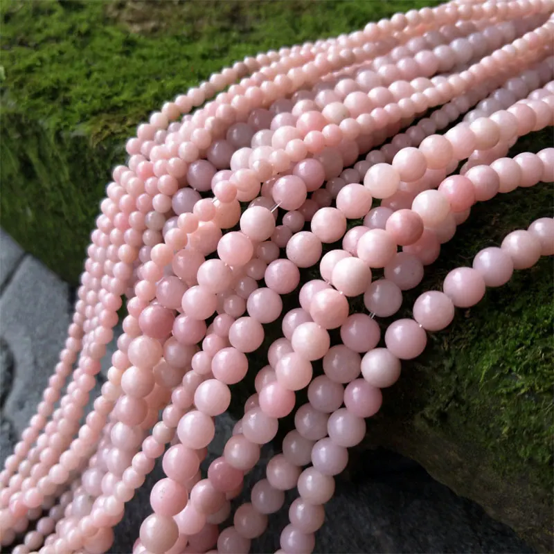 

6-14mm Natural Pink Opal Stone Beads Round Chinese Opal Loose DIY Beads For Jewelry Making Beads Accessories 15'' Women Gift