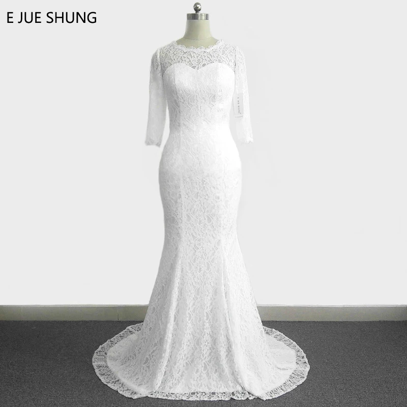 E JUE SHUNG White Vintage Lace Cheap Mermaid Wedding Dresses Half Sleeves Back Hole New Wedding Gowns vestidos de novia
E JUE SHUNG White Vintage Lace Cheap Mermaid Wedding Dresses Half Sleeves Back Hole New Wedding Gowns vestidos de novia