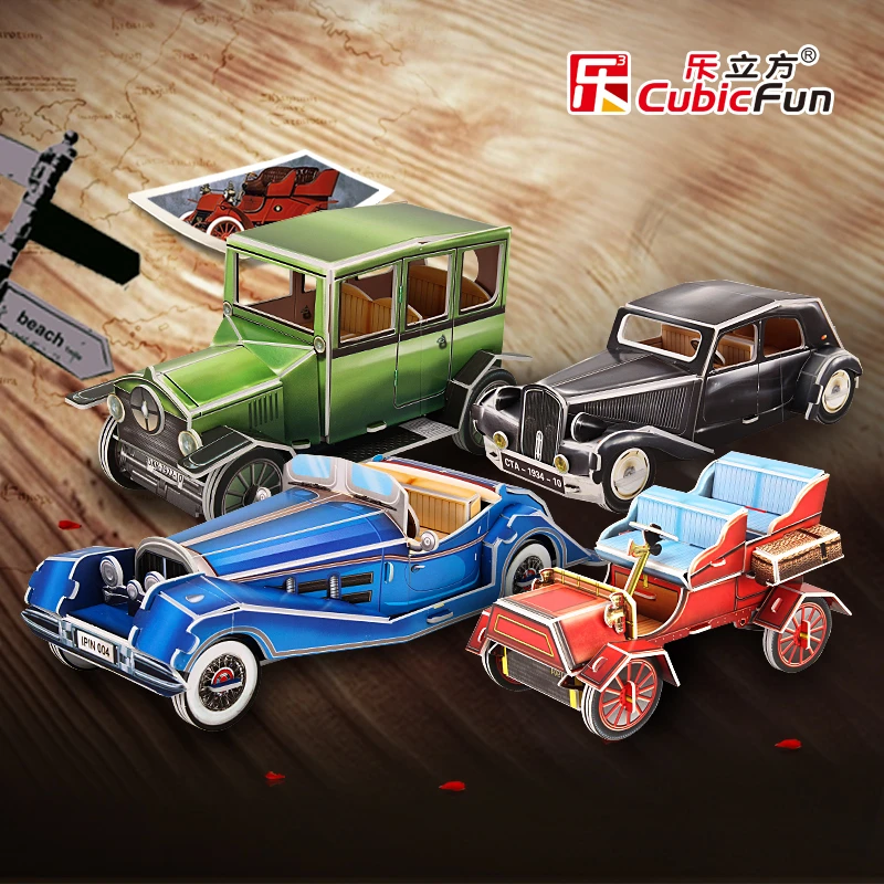 Amusant 3d Papier Modele Bricolage Jouet Cadeau D Anniversaire Assembler Puzzle Citroen Traction Avant Benz 500 K Cadillas B Ford T Voiture Vintage 1 Pc Aliexpress