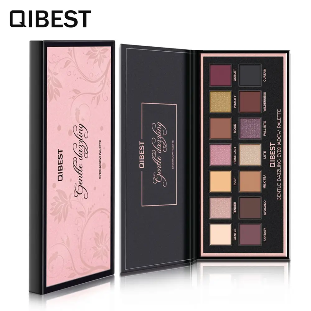 

QIBEST Makeup Matte Glitter Eyeshadow Palette Highly Pigmented Nude Eyeshadow Palette Sombras Rose Cosmetics 14 Colors Eyeshadow