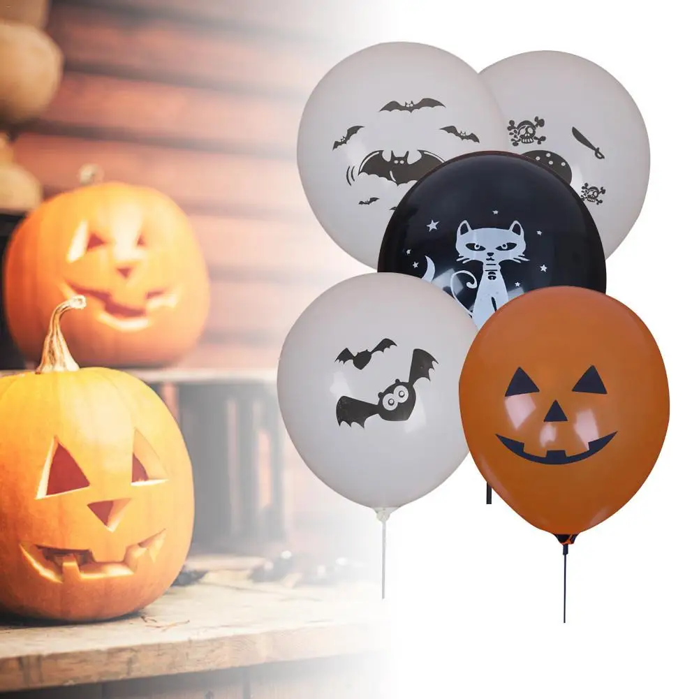 

100pcs Halloween Pumpkin Cat Decorative Balloons Thick Latex Balloons Festival Party Decoration Props Color Drawing Random