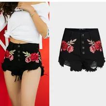 Женские летние джинсовые шорты с завышенной талией Чистые свободные прямые черные вышитые широкие ноги гладкие струящиеся джинсовые шорты женские