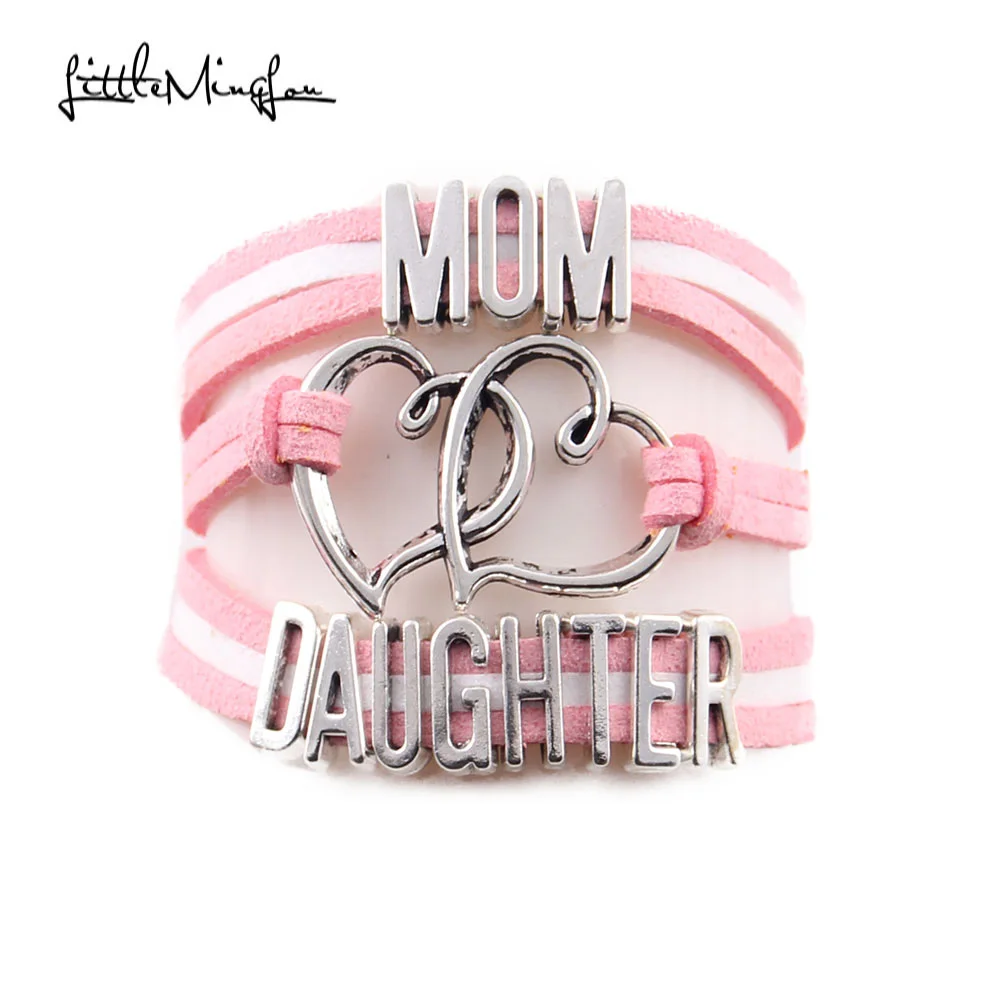 Little Minglou Mom Love Daughter Bracelet Double Heart Charm Wrap