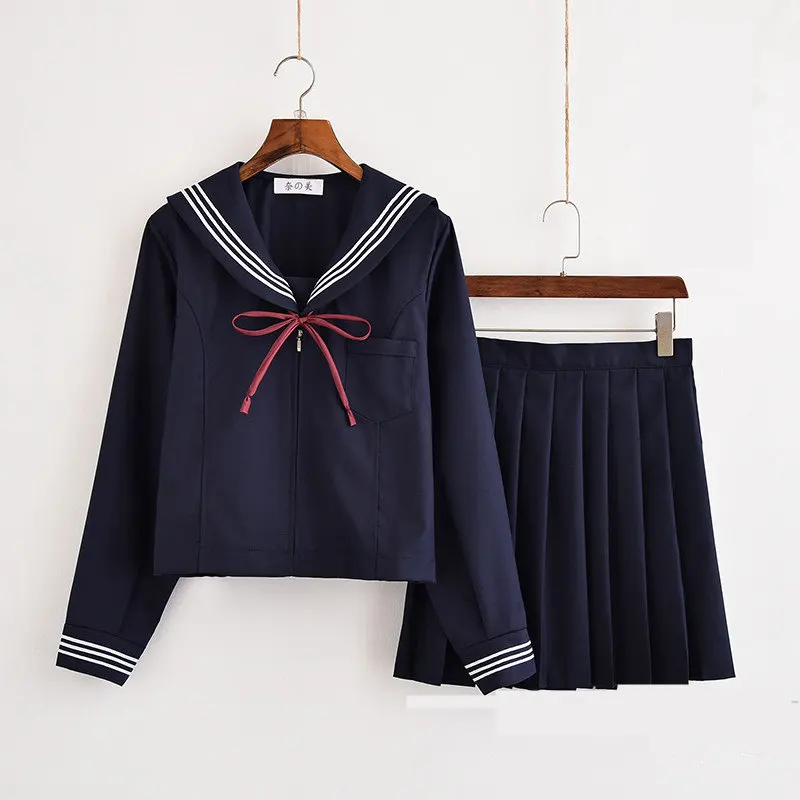 Navy Blue JK Uniform Summer Short/long Sleeve Japanese School Uniforms Girls Sailor Sets Pleated Skirt COS Costume | Тематическая