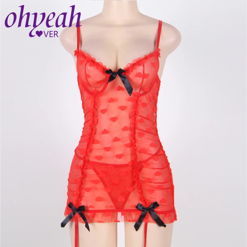 Женское нижнее белье Ohyeahlover Красное Жаккардовое Сетчатое с лямкой на шее и
