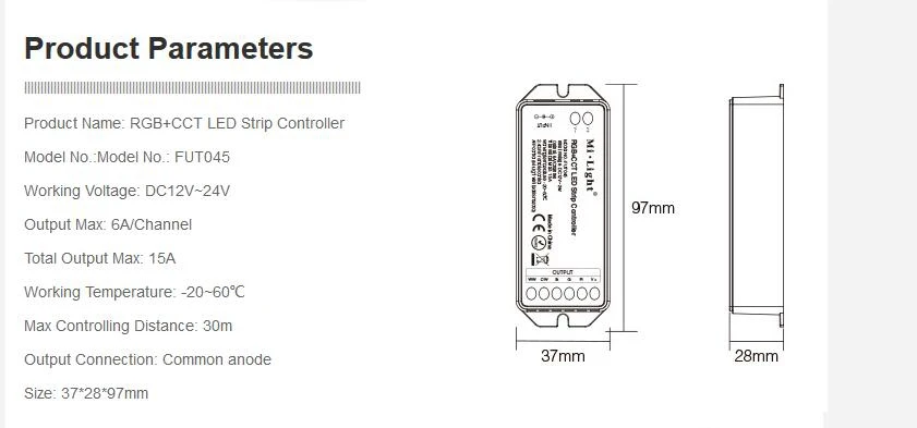 Беспроводной пульт управления Mi light 2,4G RF FUT043/FUT044/FUT045 RGB+ CCT/RGBW светодиодные полосы дистанционного управления