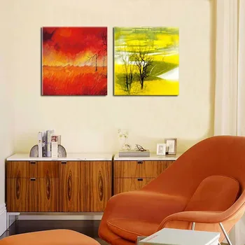 

Modern fashion 2Pcs HD print landscape oil painting on canvas abstract beautiful autumn fall leaves oil painting home art decor