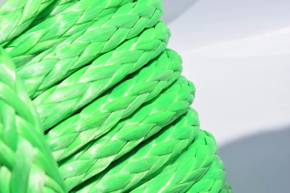 الأخضر 12 ملليمتر * 45 متر ونش الحبل التمديد ، atv ونش كابل مع الفولاذ كشتبان ، الاصطناعية حبل ل atv utv