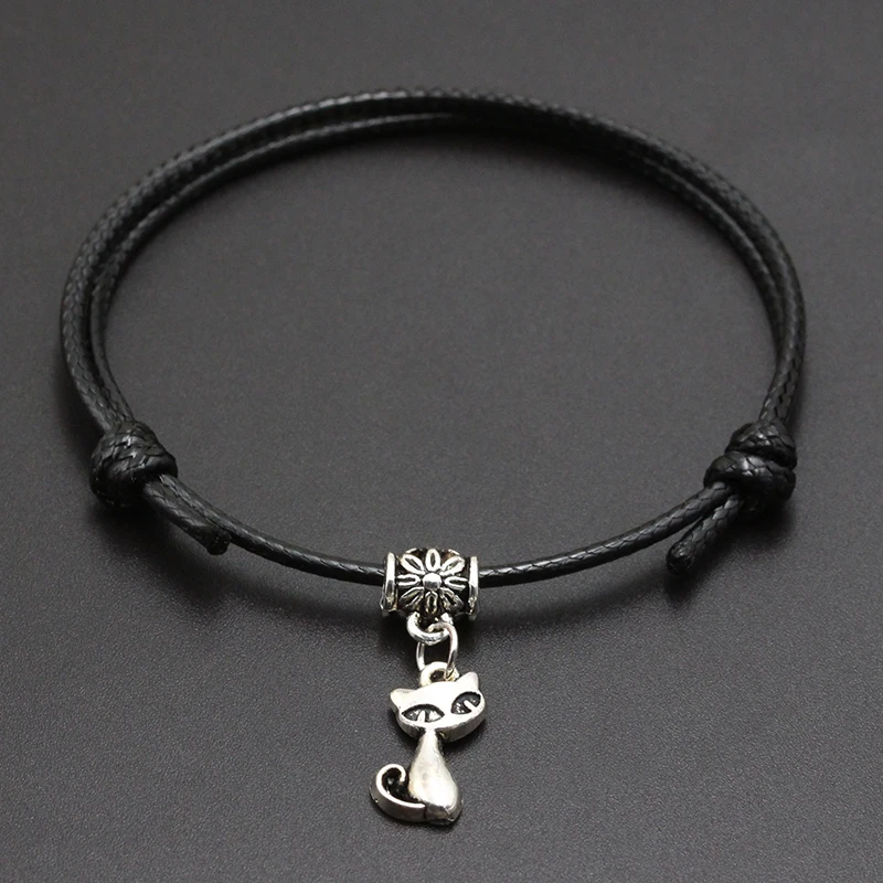 New Proud Cat Pendant Red Thread String Bracelet Lucky Black Coffee Handmade Rope Bracelet for Women Men Jewelry - Окраска металла: Black