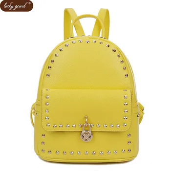 

OURCIAO 2019 High Quality Designer Pure Women Backpacks Women's PU Leather Backpack Travel bag Rivet Ba D400