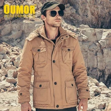 Oumor мужские осенние зимние Длинные повседневные военные Флисовая теплая куртка пальто Тренч мужские разгрузочные жилеты верхняя одежда с капюшоном куртки мужские парки