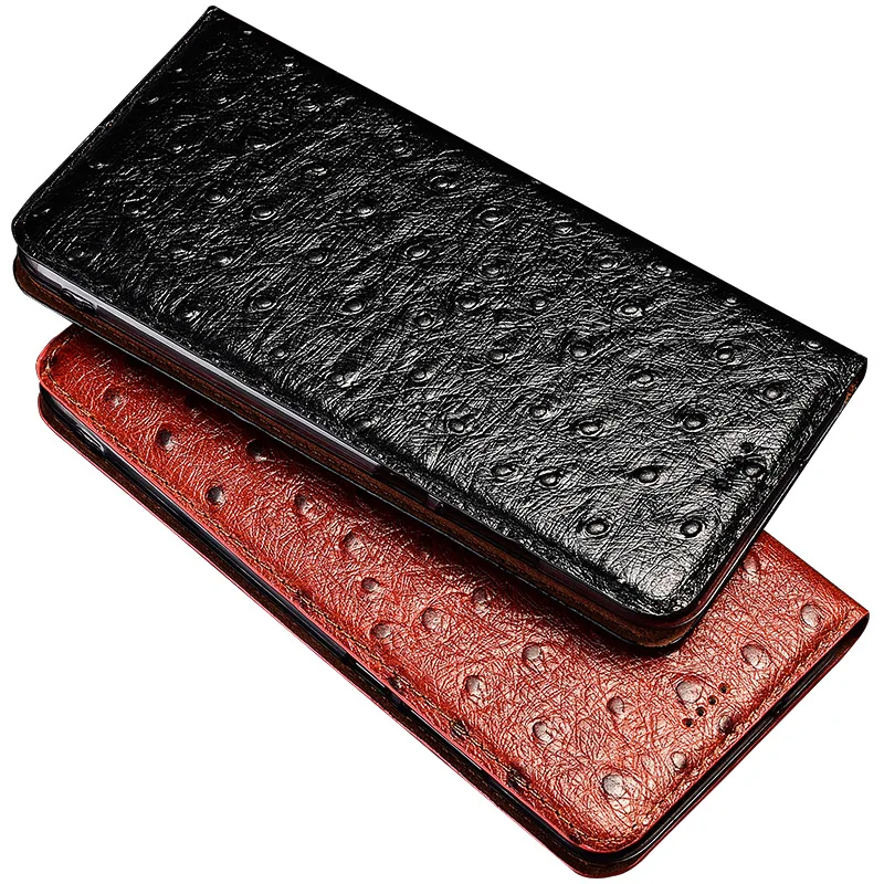 

Ostrich Texture Genuine Cow Leather Case For Xiaomi Redmi Note 3 4 4X 5 5A 6 7 Pro Cover Flip Stand Magnetic Phone Bag