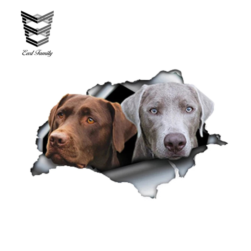 

EARLFAMILY 13cm x 8.5cm Brown and Silver Labs Car Sticker Torn Metal Decal Reflective Stickers Labrador Decal 3D Dog Car Styling