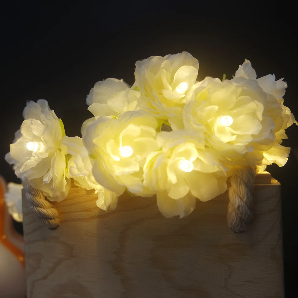 Handmade cream flower LED String Lights, AA Battery floral holiday lighting, Vase flower arrangement,Party garland decoration Handmade cream flower LED String Lights, AA Battery floral holiday lighting, Vase flower arrangement,Party garland decoration