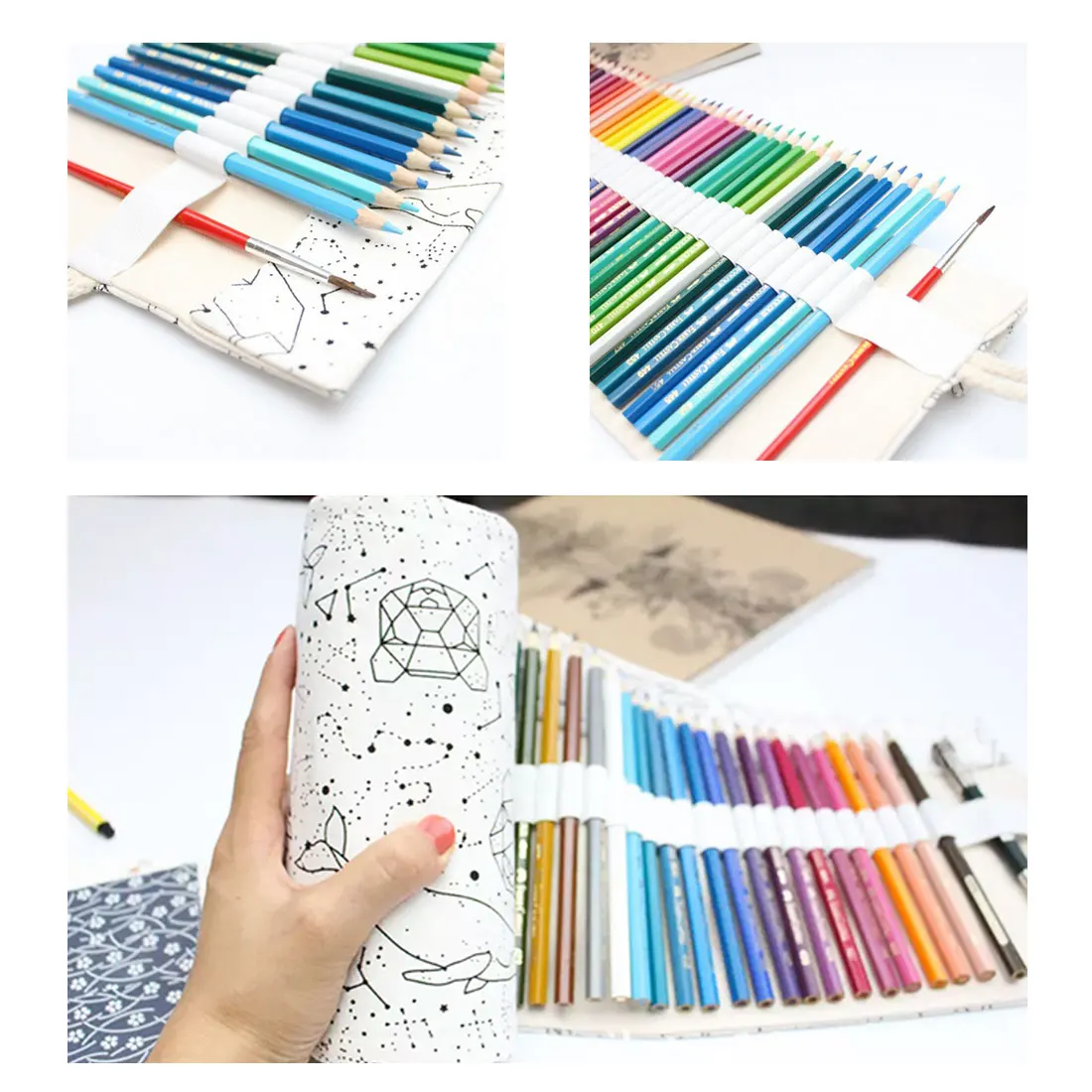 

Simple and portable Cotton canvas handmade original color lead pencil sketch large capacity Big Constellation pen pencil case