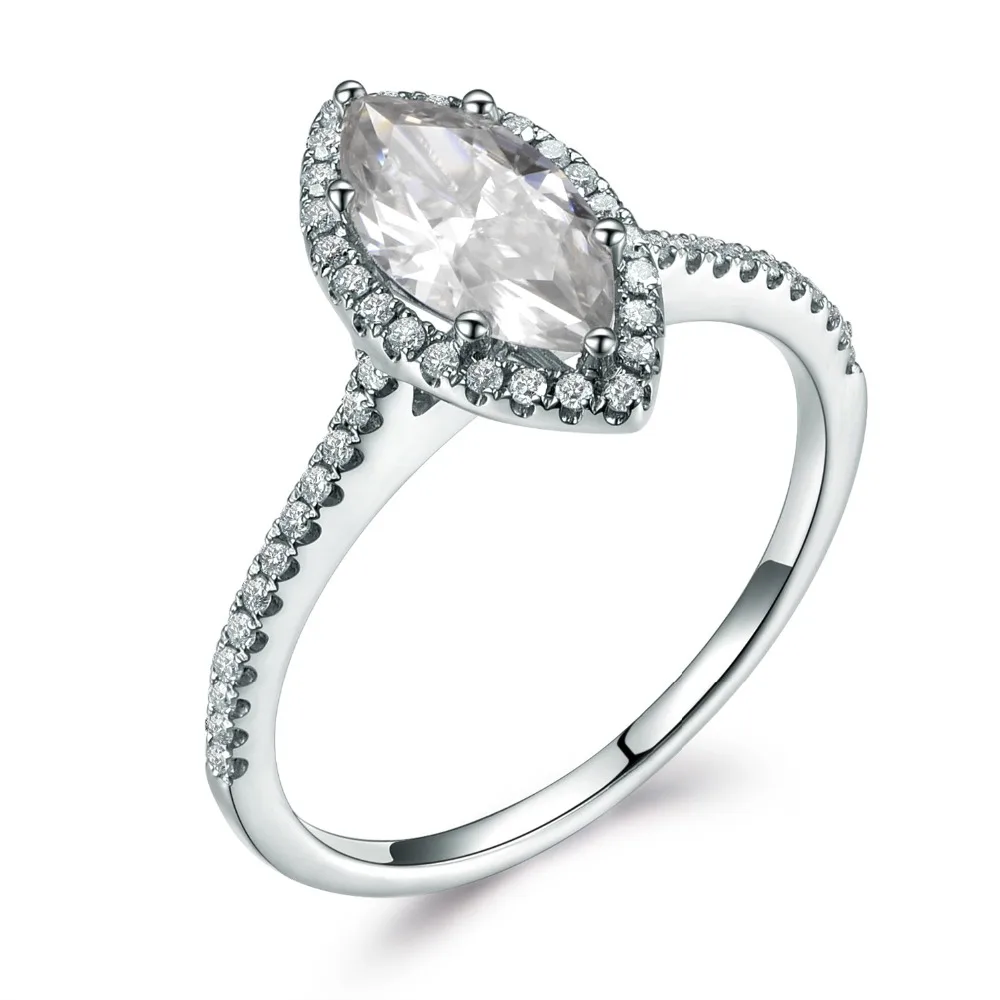 14k white gold 5x10mm Marquise Cut Moissanite Diamond Halo Thin Band Women Engagement Ring