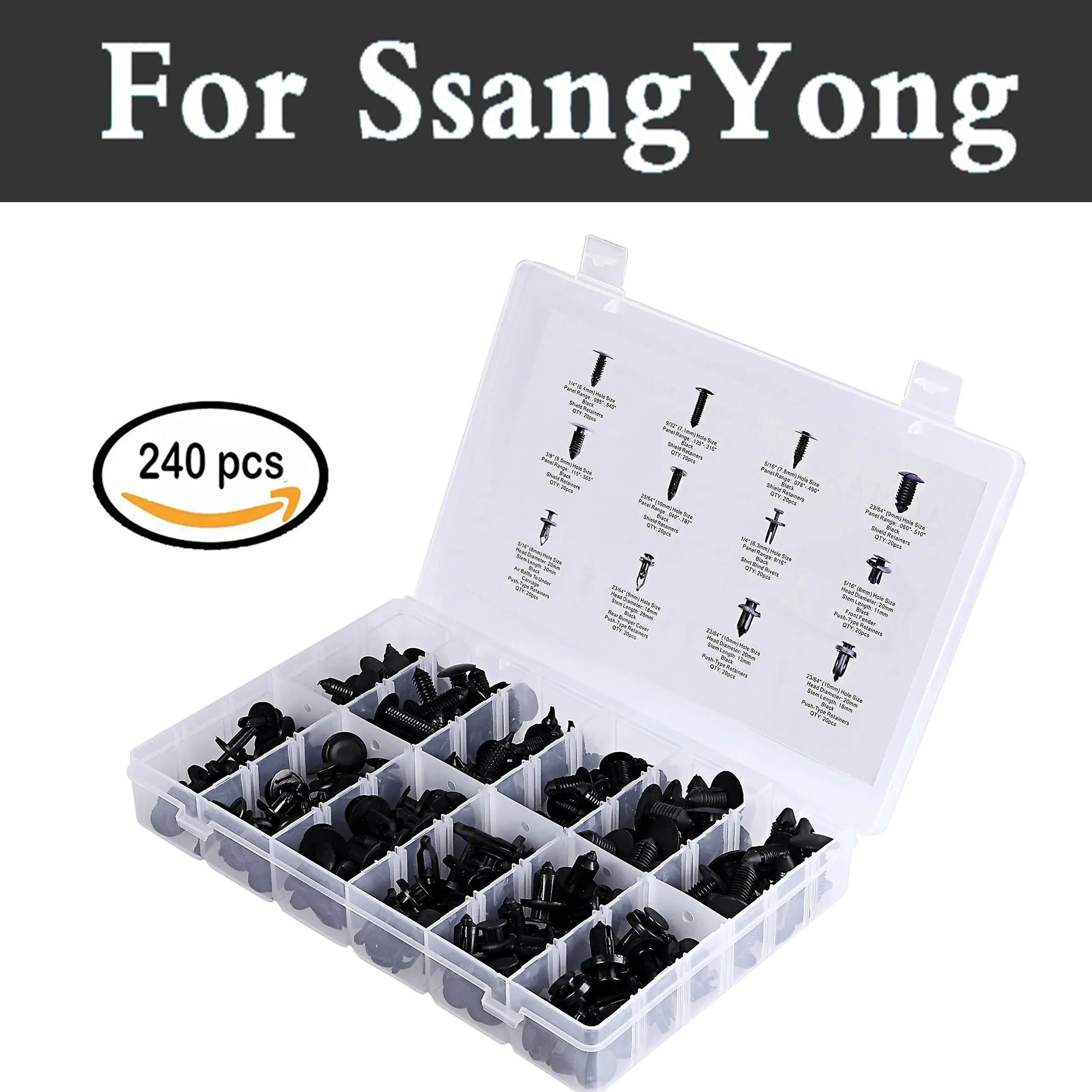 

Auto Styling Clips Assortment 240pcs Rivets Replacement Kit Rivets For Ssangyong Actyon Korando Kyron Musso Nomad Rexton Tivoli