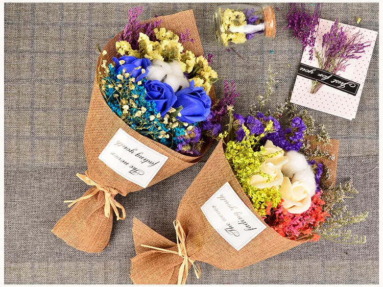 Flone Artificial Rose Flower Dried Flowers Rose Gypsophila Dried Flowers Bouquet  Valentine Wedding Birthday Party Decor Floral (4)