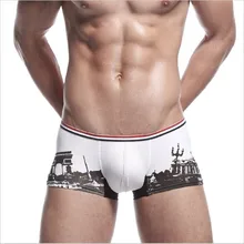 SEOBEAN, мужские хлопковые трусы-боксеры, нижнее белье с низкой посадкой, облегающее, с принтом Парижа, 2 цвета, размеры s m l xl