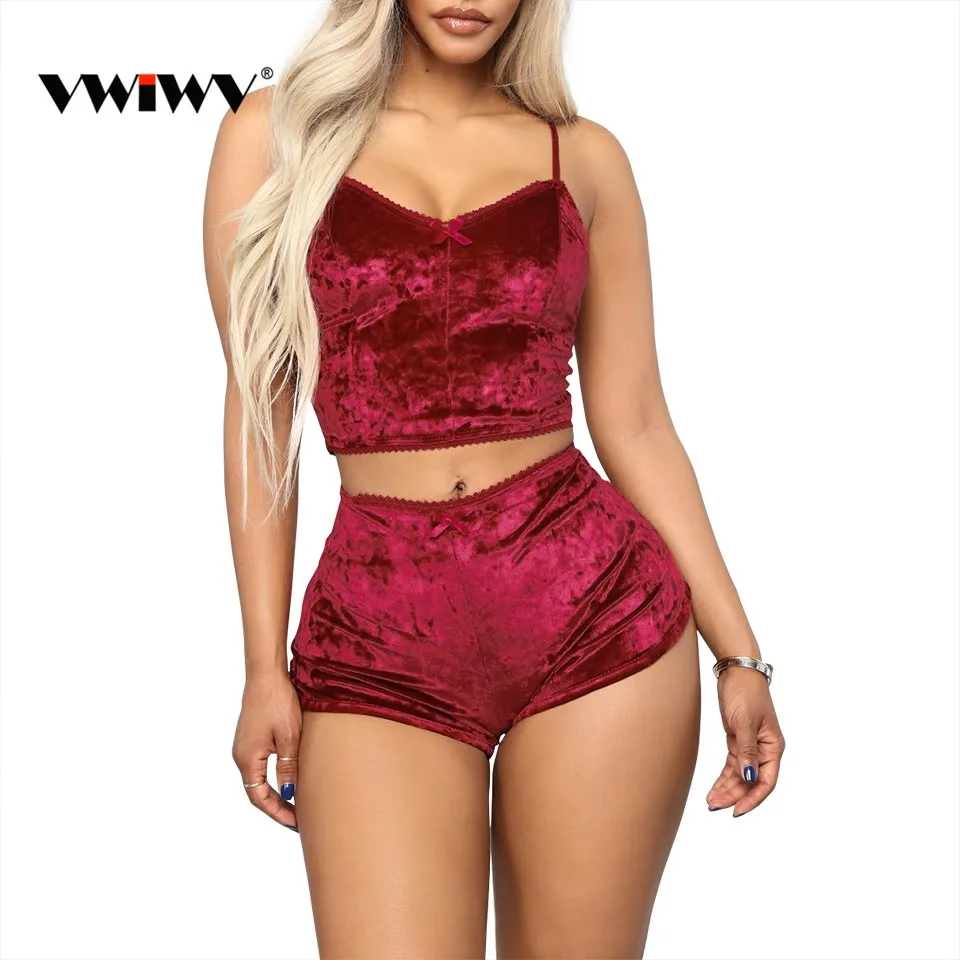 VWIWV Women Sleeveless Lace Crop Top Camisole and Shorts Pajamas Sleepwear Set