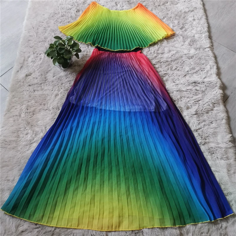 Rainbow Color Off-Shoulder Chiffon Summer Maxi Dress for Women - A-Line Floor-Length and Elegant image 5