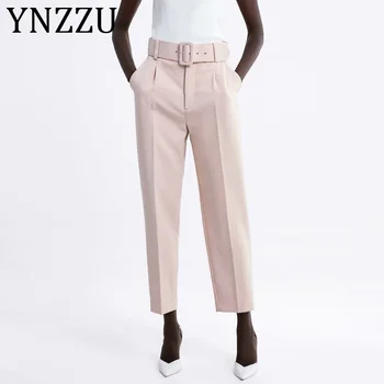 

YNZZU Casual Trousers for Women 2019 Spring Autumn High Waist Long Female Harem Pants Women with Belt pantalon femme AB193
