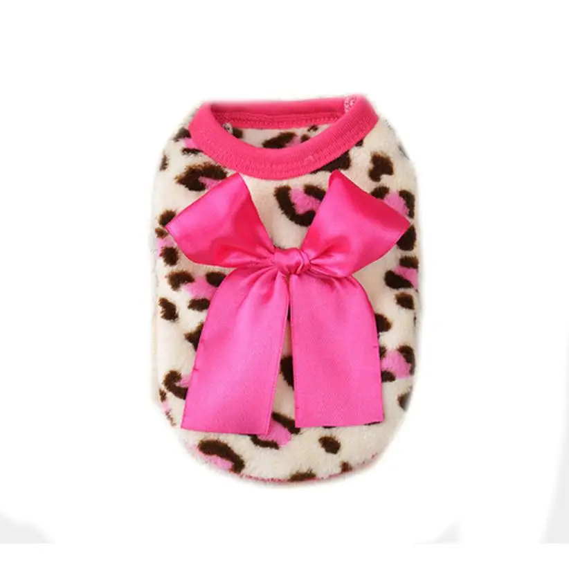 Рождественская теплая одежда для собак с бантом и леопардовым узором, костюм для собак, вязаное пальто, одежда, жилет, куртка, одежда, одежда для домашних животных, подарок - Color: Pink