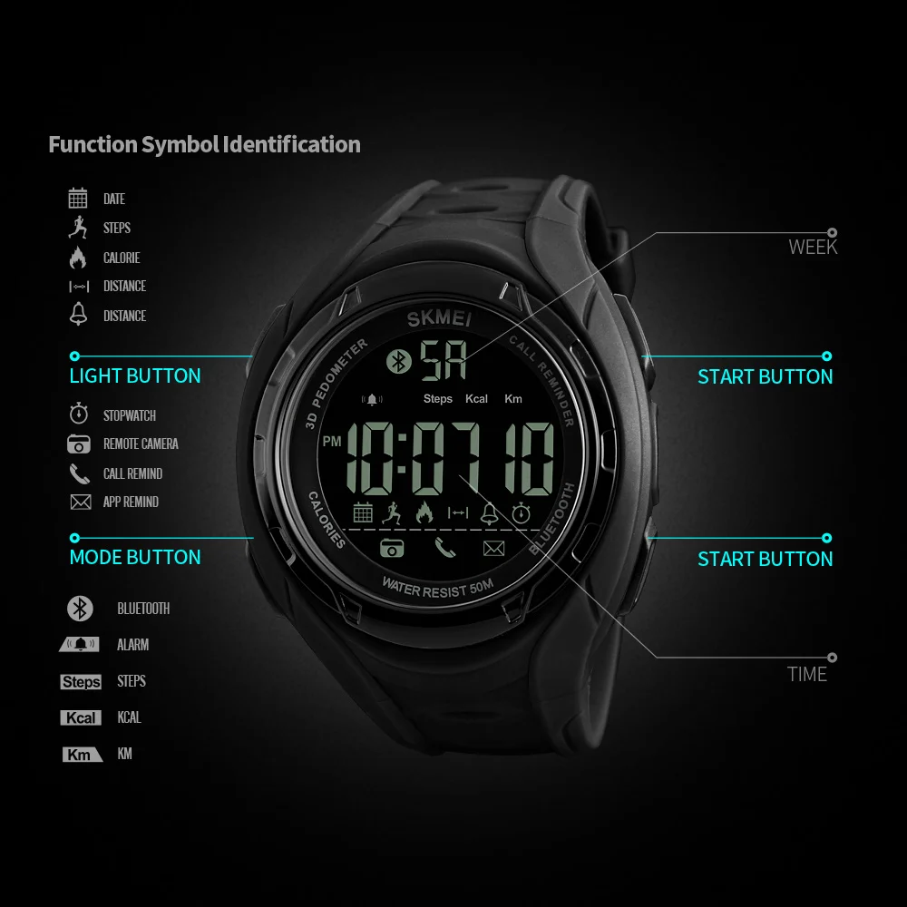 Новые модные умные Мужские часы с шагомером и Bluetooth reloj hombre водонепроницаемые мужские цифровые наручные часы с ЖК-дисплеем электронные часы SKMEI zk30