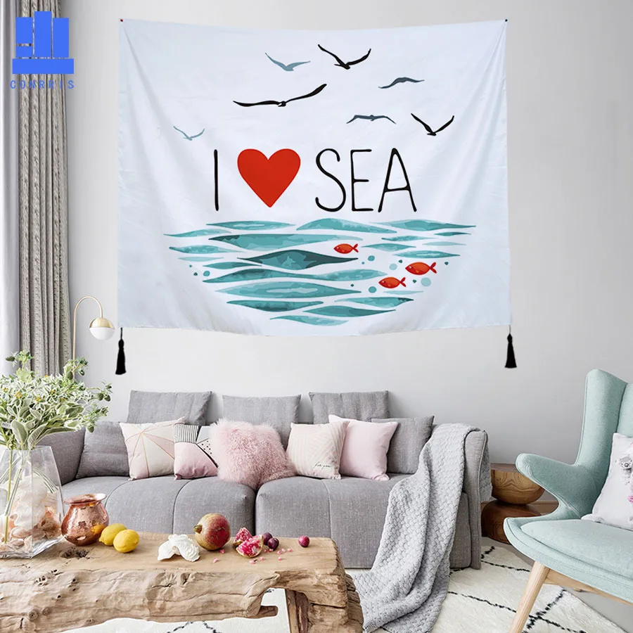 

GNORRIS bedroom living room printing polyester tape tassel tapestry landscape pattern curtain tablecloth bed linen home decor