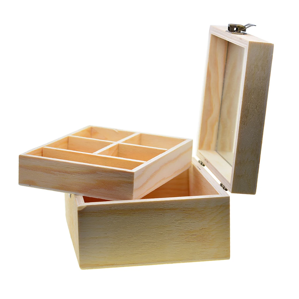 2 Tiers Wooden Jewellery Box Jewelry Organizer Storage Make Up Holder Mirror