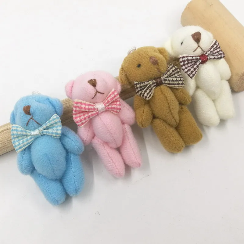 

10PCS/lot 6cm Bow Mini Joint Bear Plush toys Wedding gifts Kids Cartoon toys Christmas gifts Couple Gifts Wholesale Hot sales