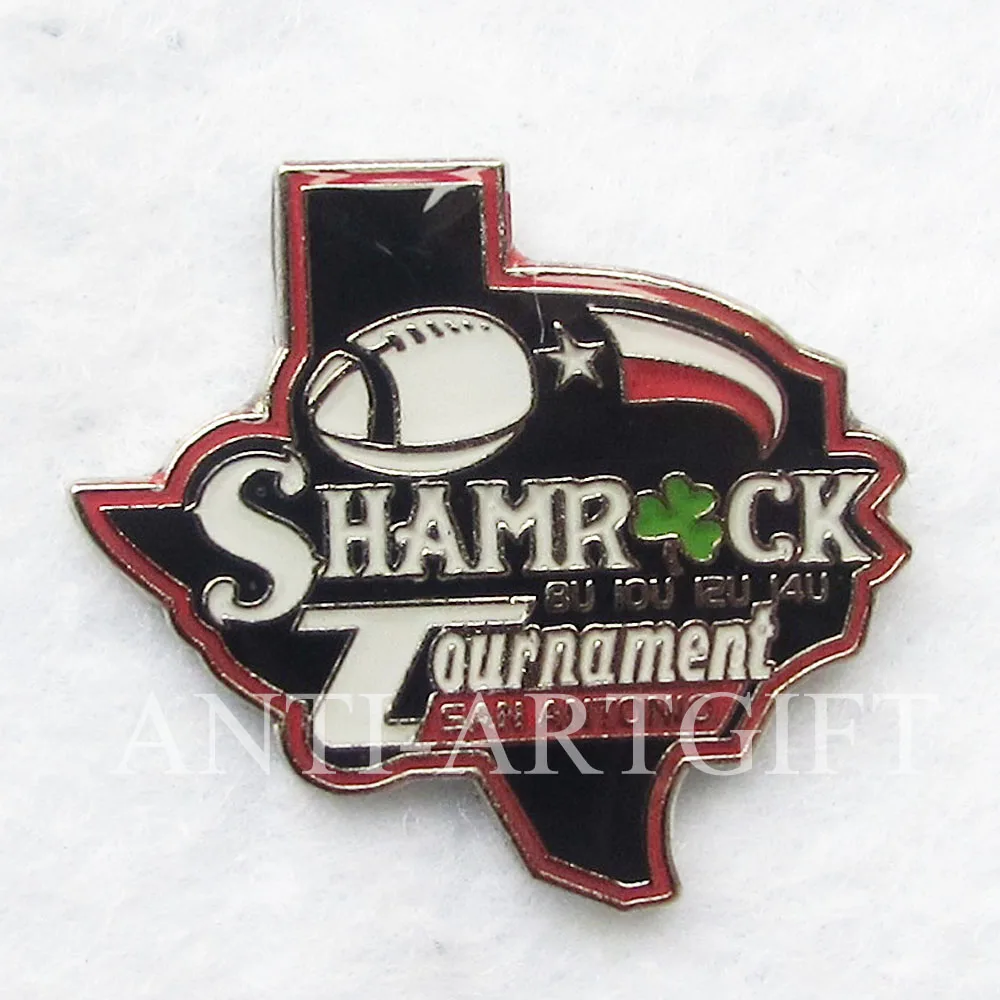 

Custom Soft Enamel Emblem shamrock pins Black Nickel Metal 1 1/4 "Laser Engrave Number gold plating on back high quality