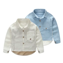 Sifafos/рубашка из хлопка и льна для мальчиков детская одежда с длинными рукавами Модная рубашка для малышей г. Осенние детские футболки с отложным воротником