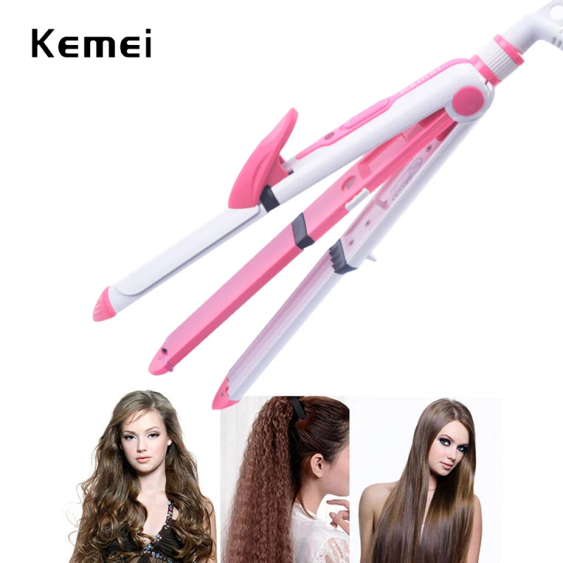 Kemei 3 In 1 Hair Curling Machine Professional Hair Style Tools Electric  Straightening Irons Hairdressing Equipment 100-240v D43 - Hair Straightener  - AliExpress