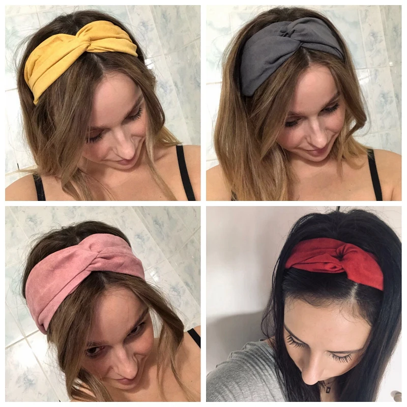 

Women Spring Autumn Suede Headband Vintage Cross Knot Elastic Hair Bands Soft Solid Girls Hairband Hair Accessories