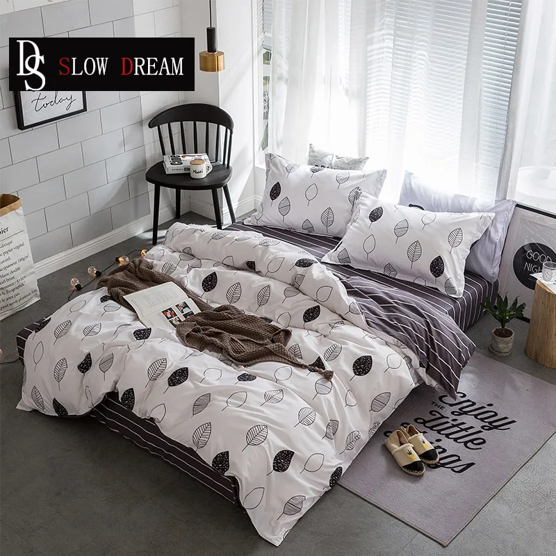 

SLOWDREAM Leaf Bedspread Duvet Cover Set Decor Home Bedding Set Bed Flat Sheet Bed Linens Pillowcase Double Queen King Bed Set